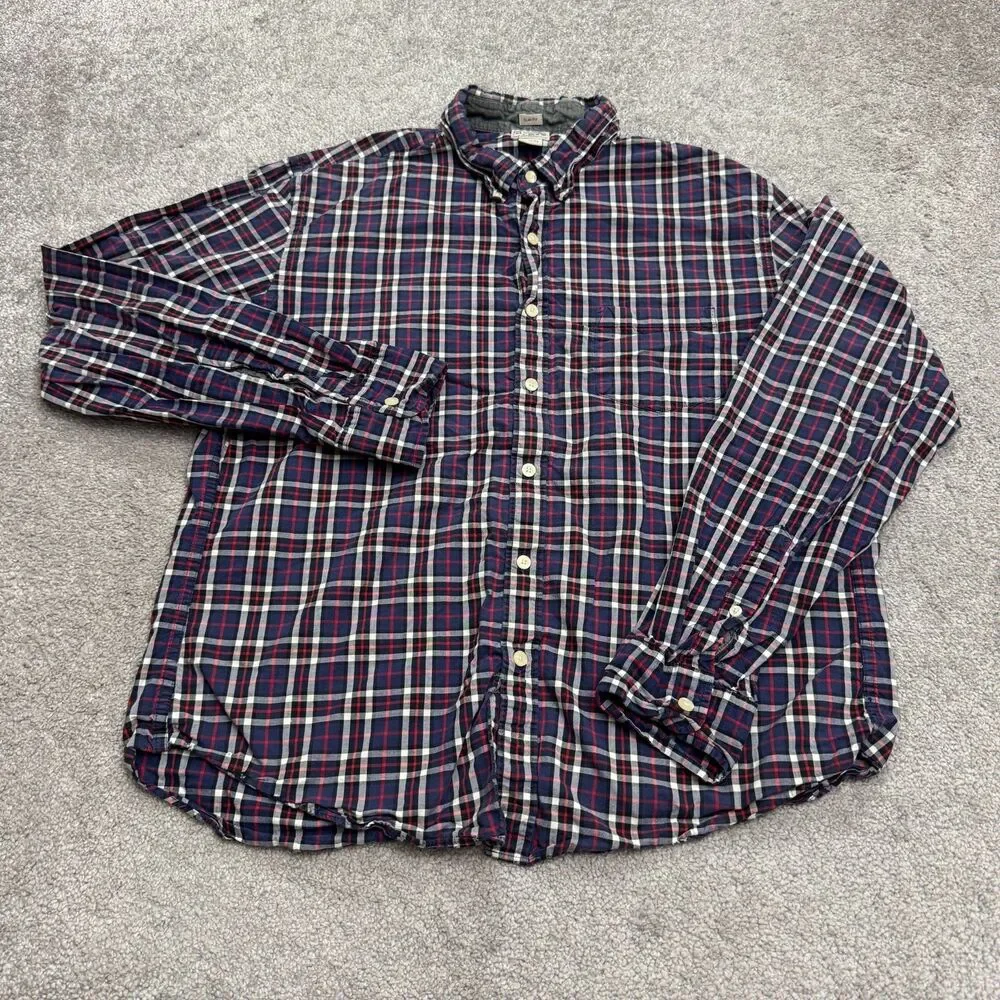 J.Crew Slim Fit Button Down Shirt Mens XL Blue Red Gray Plaid Cotton Casual Top